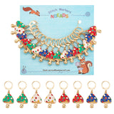 16Pcs 4 Color Alloy Enamel Mushroom Charms Locking Stitch Markers, with Gold Tone 304 Stainless Steel Leverback Earring Findings, Mixed Color, 38mm, Pin: 1x0.8mm, 4Pcs/color