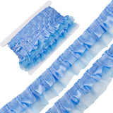 Satin Organza Pleated Ribbons, for Garment Sewing, Deep Sky Blue, 1-5/8 inch(40mm)