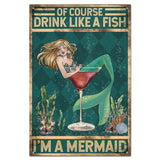 Vintage Metal Tin Sign, Iron Wall Decor for Bars, Restaurants, Cafe Pubs, Rectangle, Mermaid, 300x200x0.5mm