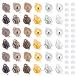 36Pcs 6 Colors Brass Clip-on Earring Findings, with Horizontal Loops, Half Round, with 40Pcs Silicone Ear Nuts, Mixed Color, 20x13mm, Hole: 3mm, 6Pcs/color