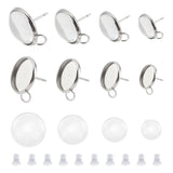 DIY 4 Sizes 20 Pairs Stud Earring Making Kits, Including 304 Stainless Steel Stud Earring Settings, Transparent Glass Cabochons and Silicone Ear Nuts, Stainless Steel Color, Tray: 8mm/10mm/12mm/14mm, 13~20.5x10~16mm, Hole: 2~3.5mm, Pin: 0.7mm