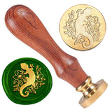 Golden Plated Brass Sealing Wax Stamp Head, with Wood Handle, for Envelopes Invitations, Gift Cards, Lizard, 83x22mm, Head: 7.5mm, Stamps: 25x14.5mm
