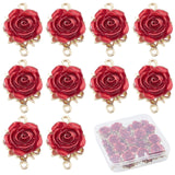Valentine's Day Rack Plating Alloy Links Connectors, Connector Charms, with ABS Plastic, Cadmium Free & Lead Free, 3D Dark Red Rose Flower, Light Gold, 22.5x16x8mm, Hole: 1.6mm, 30pcs/box