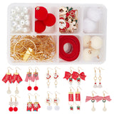 141Pieces DIY Christmas Themed Earring Making Kits, Including Alloy & Brass Pendants, Polyester Ribbons, Zinc Alloy Links Connectors, Brass Linking Rings & Earring Hooks, Glass Pearl Beads, Mixed Color