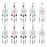 25Pcs 5 Colors Dyed Synthetic Turquoise Big Pendants, with Tibetan Style Alloy Findings and 304 Stainless Steel Lobster Claw Clasps, Woven Net/Web with Feather, Mixed Color, 90mm, 5pcs/color