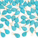 50Pcs Synthetic Turquoise Pendants, with Golden Plated Brass Loops, Teardrop Charms, 20mm, Hole: 3.5mm