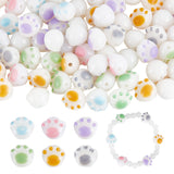84Pcs 6 Colors Opaque Acrylic Beads, Cat Paw, Mixed Color, 11x12x9~9.7mm, Hole: 1.8mm, 14pcs/color