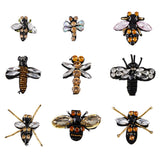 9Pcs 9 Style Bees & Dragonfly Handicraft Acrylic & Glass Beaded Appliques, with Rhinestones, Costume Accessories, Mixed Color, 29~50x24~62x6~9mm, 1pc/style