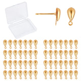 100Pcs Teardrop Brass Stud Earring Findings, with Loop, Long-Lasting Plated, Real 18K Gold Plated, 12x9x4mm, Hole: 0.9mm, Pin: 0.7mm, 100pcs/box