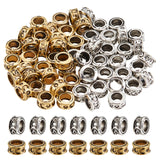 60Pcs 2 Colors Rack Plating Tibetan Style Alloy Spacer Beads, Flat Round, Antique Silver & Antique Golden, 8x5mm, Hole: 5mm, 30pcs/color