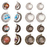 DIY Pendant Making, with Alloy Pendant Cabochon Settings and Clear Glass Cabochons, Antique Bronze & Antique Silver, Settings: 30.5~39x26~33.5x3.5mm, Hole: 2mm, Cabochons: 17.5~18mm and 24.5~25mm, 48pcs/set