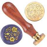 Wax Seal Stamp Set, Golden Tone Sealing Wax Stamp Solid Brass Head, with Retro Wood Handle, for Envelopes Invitations, Gift Card, Flower, 83x22mm, Stamps: 25x14.5mm