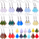 DIY Dangle Earring Making, with Brass Earring Hooks & Ice Pick Pinch Bails, Faceted Glass Pendants, Leaf, Mixed Color, 74x72x17mm