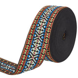 16.5M Ethnic Style Polyester Jacquard Stripe Ribbons, for Hat Decoration, Blue, Red, 2 inch(51mm), about 18.04 Yards(16.5m)/Roll