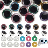 24 Sets 6 Colors Plastic Doll Eyes, with PET Glitter Powder Finding, Craft Safety Eyes, for Crafts, Crochet Toy and Stuffed Animals, Half Round, Mixed Color, 35x30mm, 4 sets/color
