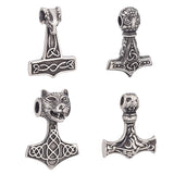 4Pcs 4 Style 304 Stainless Steel Pendants, Thor's Hammer with Sheep/Tiger, Antique Silver, 37~43x28~30x9~19.5mm, Hole: 5~6mm, 1pc/style