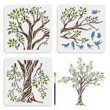 1 Set PET Hollow Out Drawing Painting Stencils, for DIY Scrapbook, Photo Album, with 1Pc Art Paint Brushes, Tree, 300x300mm, 3pcs/set