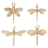 8Pcs 4 Styles Brass Micro Pave Cubic Zirconia Pendants, with Jump Ring, Long-Lasting Plated, Dragonfly, Real 18K Gold Plated, 20~24x23.5~30.5x2~3mm, 2pcs/style