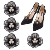 4Pcs Polyester Tulle Shoe Decorations, Detachable Shoe Buckle Clip, Flower, Black, 58~60x20.5mm