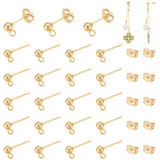 80Pcs 316 Surgical Stainless Steel Stud Earring Findings, Ball Stud Earring Post, with Vertical Loop and 80Pcs 304 Stainless Steel Ear Nuts, Real 18K Gold Plated, 15x7mm, Hole: 2mm, Pin, 0.8mm