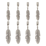 8Pcs 2 Size Alloy Cord Ends, End Caps, Feather, Antique Silver, 81mm, 65mm, Inner Diameter: 5mm, 4pcs/size