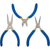 Jewelry Pliers Sets, Long Nose Pliers & Side Cutting Pliers & Round Nose Pliers, Dodger Blue, Long Nose: 130x70x10mm, Side Cutting: 106x97x10mm, Round Nose: 122x75x10mm