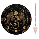 1Pc Cone/Spike/Pendulum Natural Rose Quartz Stone Pendants, 1Pc 304 Stainless Steel Cable Chain Necklaces, 1Pc PVC Custom Pendulum Board, Dowsing Divination Board, Dragon Pattern, Board: 200x4mm
