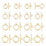 20Pcs 4 Colors 304 Stainless Steel Toggle Clasps, Round Rings, Real 18K Gold Plated, Ring: 16~23x12~18x2~2.5mm, Hole: 2.5~3mm, Bar: 18~25x7~7.5x2~2.5mm, Hole: 3mm, 5pcs/style