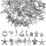 90Pcs 15 Style Tibetan Style Alloy Pendants, Mixed Shapes, Antique Silver, 13~30.5x8.5~24x2~4.5mm, Hole: 1.5~3mm, 6pcs/style