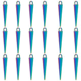 20Pcs Alloy Pendants, Cone, Rainbow Color, 25x4mm, Hole: 2mm