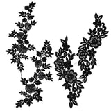 Lace Embroidery Sewing Fiber, DIY Garment Accessories, Flower/Rose, Black, 270x72x1.5mm