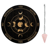 DIY Wiccan Altar Supplies Kits, with Cone Natural Rose Quartz Pendants, 304 Stainless Steel Cable Chain Necklaces and Wood Pendulum Board, Moon Phase Pattern, 3pcs/set