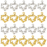 60Pcs 2 Colors Tibetan Style Alloy Pendants, Dolphin Charm, Platinum & Golden, 15x20mm, about 30pcs/color