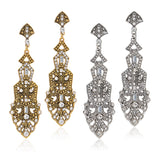 2 Pairs 2 Colors Crystal Rhinestone Teardrop Dangle Stud Earrings, Alloy Long Drop Earrings for Women, Antique Silver & Antique Golden, 76mm