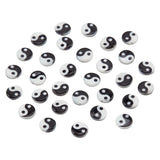 50Pcs Natural Freshwater Shell Printed Beads, Yin Yang Pattern, Black, White, 8x2.5mm, Hole: 0.9mm