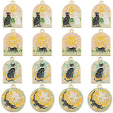 16Pcs 4 Styles Alloy Enamel Pendants, Light Gold, Arch/Flat Round with Cat Charm, Mixed Color, 25x18~22x1.2mm, Hole: 1.6mm, 4pcs/style