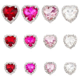 24Pcs 12 Styles Pink Series Heart Sew On Glass Rhinestones, Multi-Strand Links, with Brass Prong Settings, Mixed Color, 17.5~23.5x16~22.5x6~8mm, Hole: 1~1.2mm, 2pcs/style