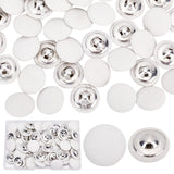 Cloth Shank Buttons, with Zinc Alloy Finding, Flat Round, for Overcoat Garment Accessories, White, 19x8mm, Hole: 3x3mm, 50pcs/box