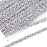Sparkle Metallic Polyester Braided Lace Trim, Sewing Centipede Lace Ribbon, for Clothes Accessories and Curtains Accessories, Silver, 3/8 inch(10mm), about 27.34 Yards(25m)/Card