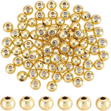 Brass Beads, with Rubber Inside, Slider Beads, Stopper Beads, Long-Lasting Plated, Round, Real 18K Gold Plated, 4x3mm, Hole: 1mm, 80pcs/box