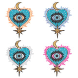 4Pcs 4 Colors Heart with Evil Eye & Moon & Star Pattern Cloth Computerized Embroidery Iron On/Sew On Patches, Glitter Paillette Appliques, Mixed Color, 281~285x212~215x1~1.5mm, 1pc/color