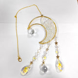 Crystal Chandelier Glass Teardrop Pendant Decorations, Hanging Sun Catchers, with Opalite Chips Beads, for Home Decoration, Star & Moon, Golden, 385~540mm