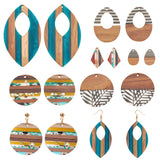12Pcs 6 Style Resin & Walnut Wood Pendants, Opaque, Waxed, Teardrop & Rhombus & Leaf & Flat Round, Mixed Color, 2pcs/style