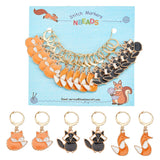 Alloy Enamel Fox Charms Locking Stitch Markers, with Golden Tone 304 Stainless Steel Ring, Mixed Color, 3.5~3.9cm, 3 styles, 5pcs/style, 15pcs/set