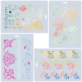 4Pcs 4 Styles Floral PET Drawing Painting Stencils Templates, for Painting on Scrapbook Fabric Canvas Tiles Floor Furniture Wood, Rectangle, Gainsboro, 260x178x0.2mm, 1pc/style