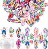 Handmade Polymer Clay Pendants, with Alloy Findings, Flip-Flops/Chancla, Mixed Color, 30~32x13x9mm, Hole: 2.5mm, 50pcs/set