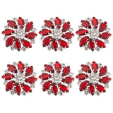 6Pcs 1-Hole Brass Shank Buttons, with Rhinestone and Glass, Garment Decoration, Flower, Red, 26x26x10mm, Hole: 2mm