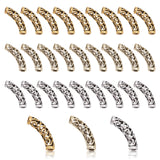 30Pcs 3 Colors Tibetan Style Alloy Curved Tube Beads, Curved Tube Noodle Beads, Long-Lasting Plated, Hollow, Mixed Color, 7x32mm, Hole: 4mm, 10pcs/color