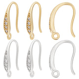 6Pairs 2 Colors Brass Micro Pave Clear Cubic Zirconia Earring Hooks, with Horizontal Loops, Real Gold Plated & Real Platinum Plated, 15~16x7~8x2.5mm, Hole: 1mm, Pin: 1mm, 3 Pairs/color