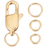 10Pcs Ion Plating(IP) 304 Stainless Steel Lobster Claw Clasps, with 60Pcs Brass Open Jump Rings, Real 18K Gold Plated, 15x7x4mm, Hole: 1x1.5mm